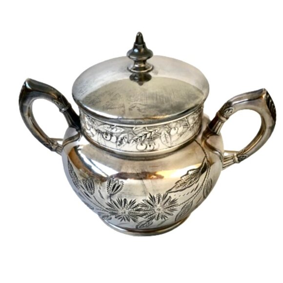 Antique C Rogers & Bros Tea Coffee Set Sugar & Creamer 4 Pieces Silverplate - Picture 8 of 16